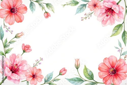 Delicate watercolor floral pattern on white background, pink, floral