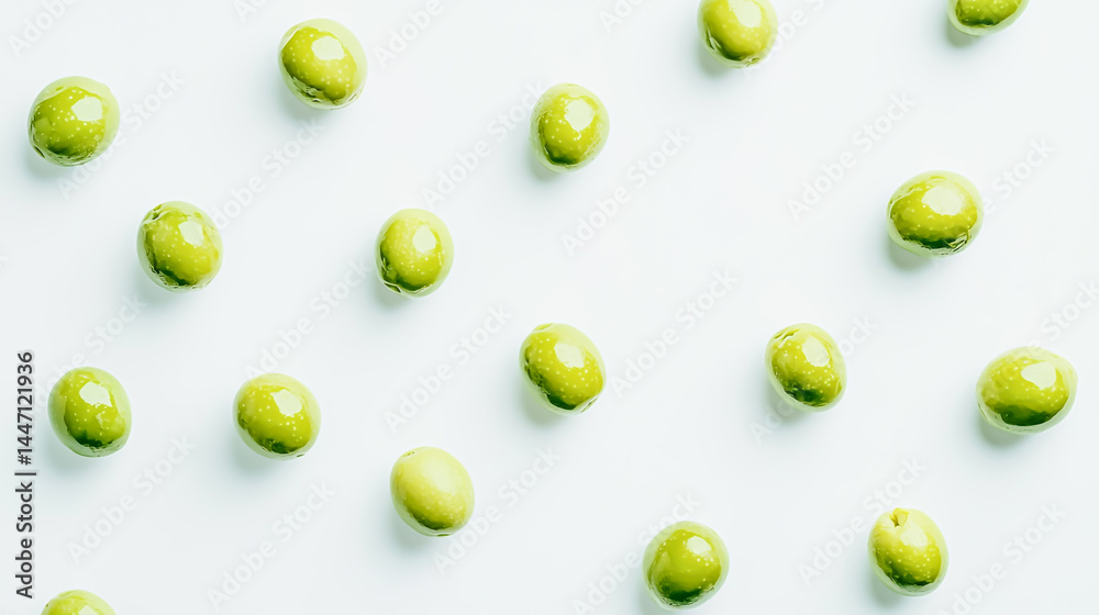 Fresh, isolated green olives on a clean white background, high-resolution, natural lighting, minimalistic and professional composition Fresh, isolated green olives on a clean white background, high-resolution, natural lighting, minimalistic and professional composition