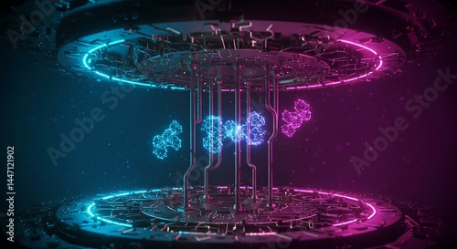Quantum Computer with Glowing Circuits and Floating Qubits in Futuristic Lab