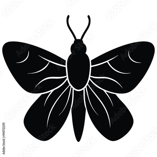 Silhouette of a moth with wide-open wings on a white background