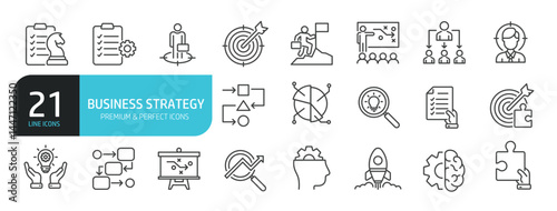 Set of line icons related to business, management, leadership, partnership. Outline icons collection. Editable stroke. Vector illustration
