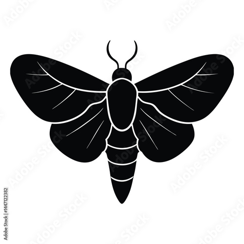 Silhouette of a moth with wide-open wings on a white background