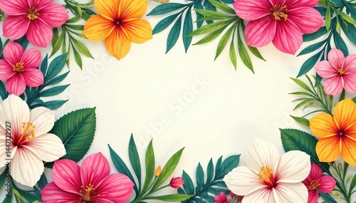 Bold, vibrant floral pattern for a summer event flyer , template, hot
