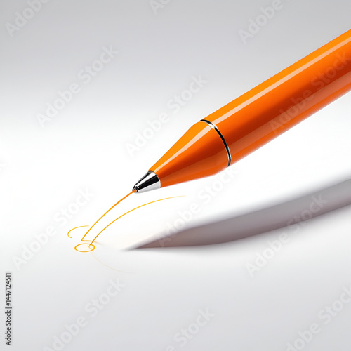 Orange pens levitate in a modern design.