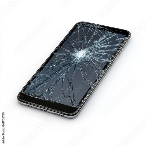 Shattered Smartphone Screen Isolated on White Background