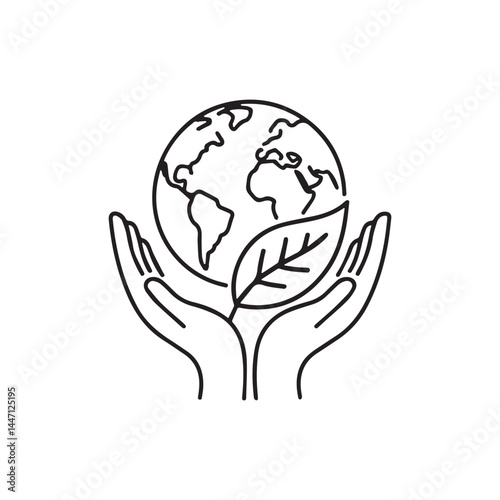 Hands Holding Earth and Leaf Eco Friendly Planet Conservation Vector Illustration