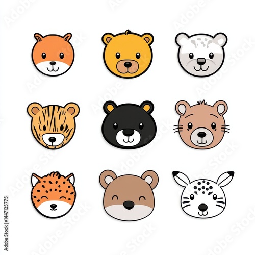 Cute Collection of Cartoon Animal Faces for Creative Projects