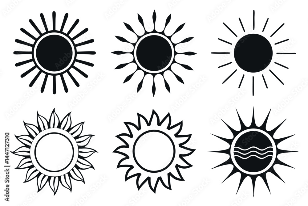 Fototapeta premium A set of sun icon vector art illustration.