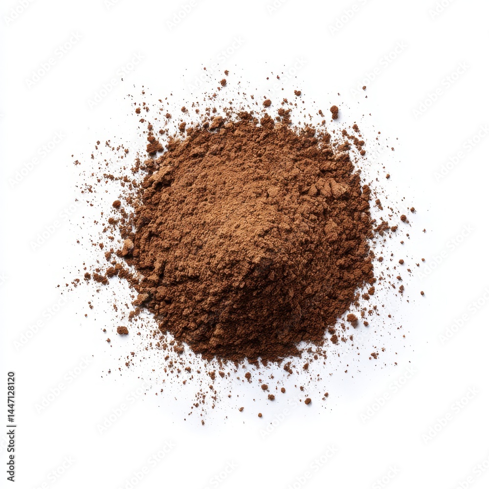 Pile of cocoa powder close up on white background Pile of cocoa powder close up on white background