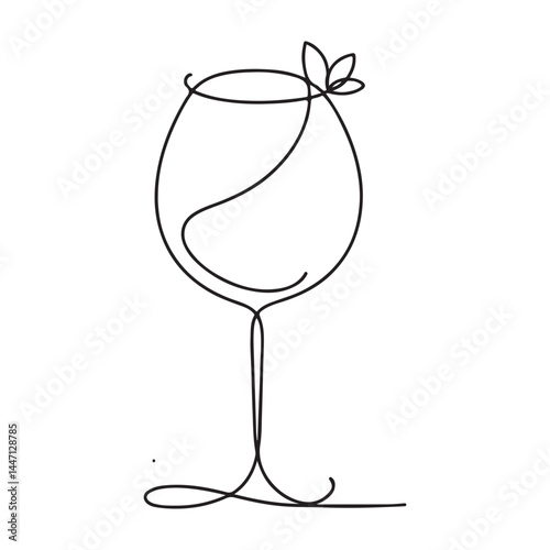 Elegant One Line Drawing Wine Glass with Delicate Floral Accent