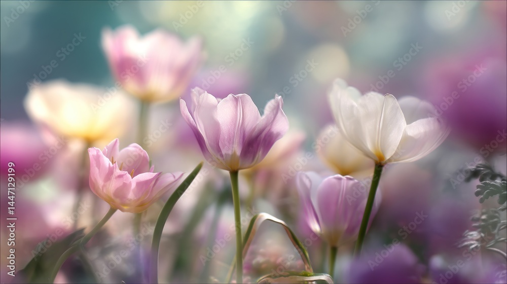 Obraz premium Delicate tulips in soft pastel hues