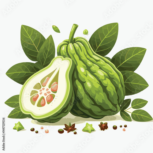 green, organic, fresh, ingredient, food, vegetable, raw, healthy, natural, agriculture, vegetarian, chayote, background, diet, white, fruit, plant, nutrition, vegetables, isolated, nutritious, freshne