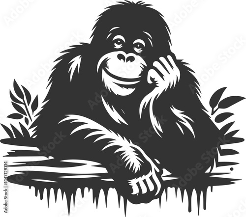 orangutan vector black