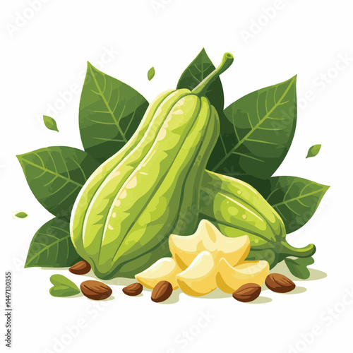 green, organic, fresh, ingredient, food, vegetable, raw, healthy, natural, agriculture, vegetarian, chayote, background, diet, white, fruit, plant, nutrition, vegetables, isolated, nutritious, freshne