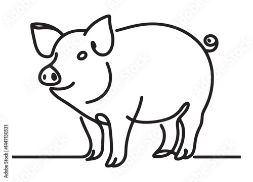 Cute Pig Silhouette Line Art Illustration Vector Design