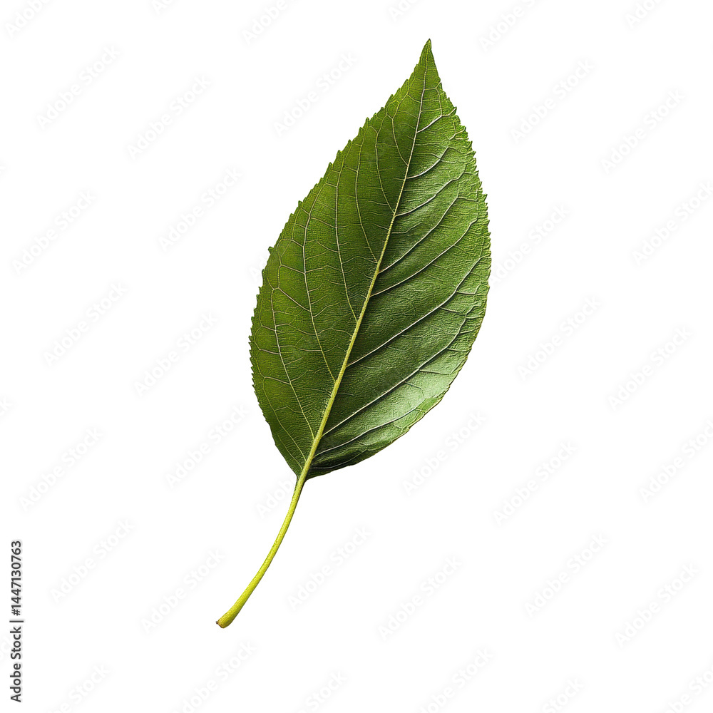 Obraz premium Isolated green leaf on a Transparent background showcasing vibrant texture and detail, Leavesisolated on PNG background