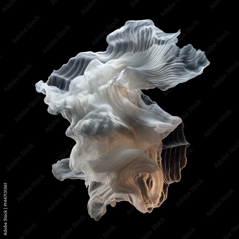 Single Cloud with Intricate Folds and Layers in Soft White and Gray Single Cloud with Intricate Folds and Layers in Soft White and Gray
