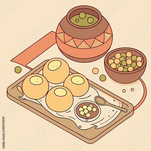 Pani Puri Vector Illustration of Indian Street Food Snack