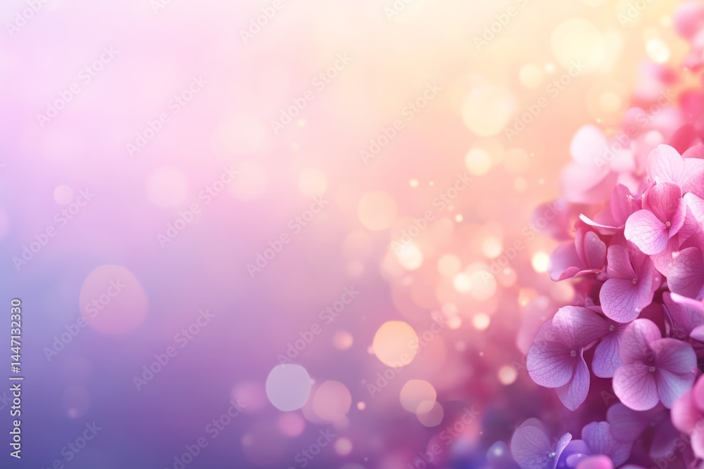 A close-up view of a pink hydrangea blossom stands out against a blurred pastel bokeh background, offering a serene and calming floral display with space for text A close-up view of a pink hydrangea blossom stands out against a blurred pastel bokeh background, offering a serene and calming floral display with space for text