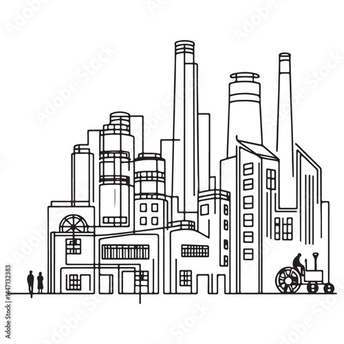Factory Silhouette Vector Illustration of an Industrial Landscape Scene