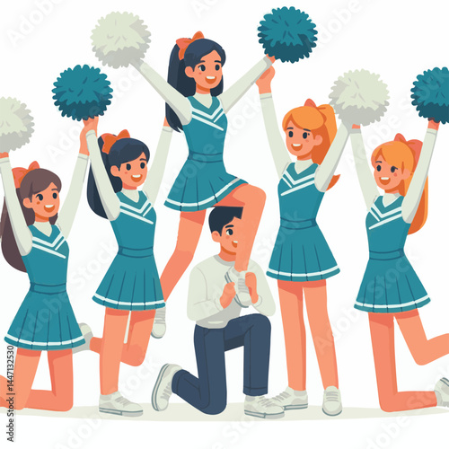 team, cheerleading, sport, game, dance, girl, female, cheerful, dancer, fitness, silhouette, symbol, pompom, jump, training, pompoms, loudspeaker, loud, speaker, leader, sporting, amplifier, formation