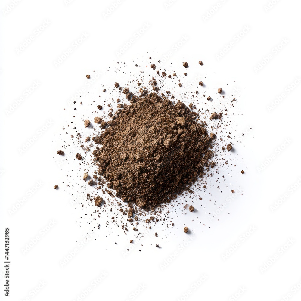 Pile of dark soil, dirt, dust on white background Pile of dark soil, dirt, dust on white background