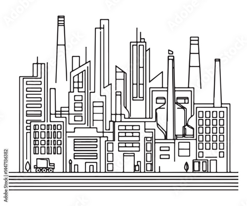 Industrial City Silhouette Illustration with Factories and Buildings