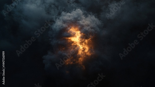 Fiery breach in dark stormy clouds