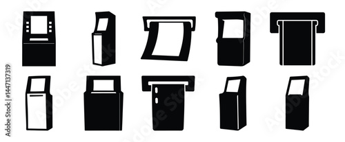 Collection of ATM Machine Icons in Various Styles and Perspectives