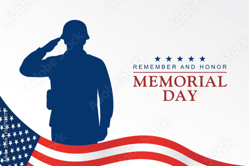 Memorial Day. Memorial Day Banner, poster with American Soldier Silhouette. Vector Illustration