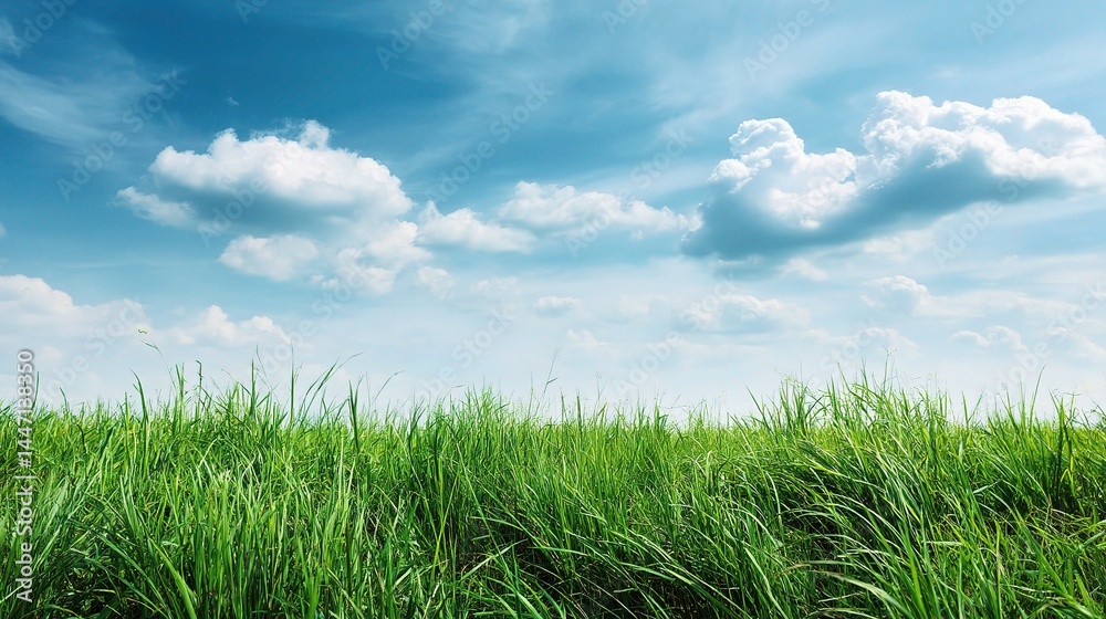 Tranquil Meadow with Lush Green Grass Under Endless Blue Sky Tranquil Meadow with Lush Green Grass Under Endless Blue Sky