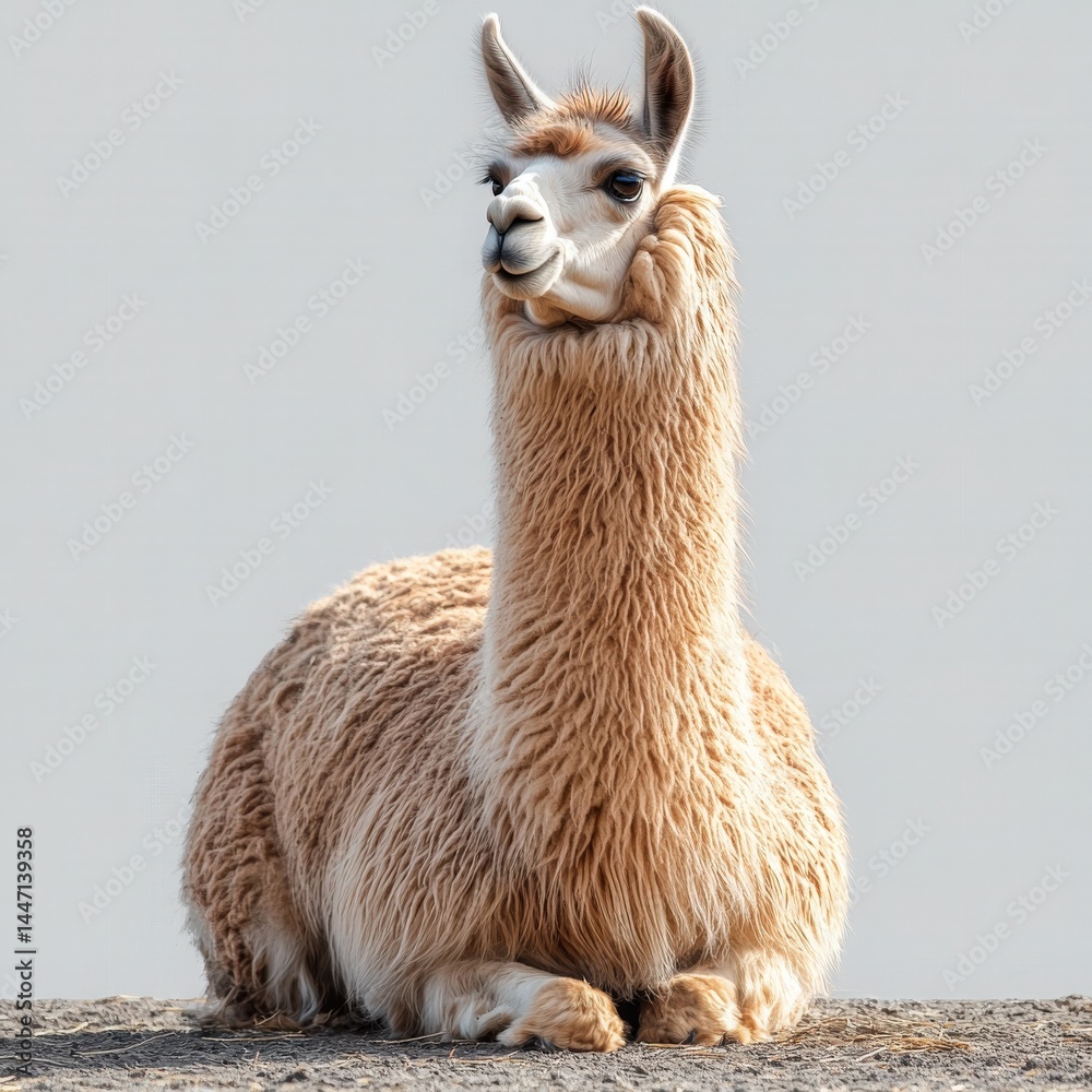 Obraz premium Elegant Lama Portrait Capturing Serenity in its Natural posture and Fur