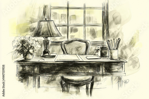 Desk sketch: A detailed ill...