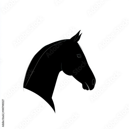 horse head silhouette , black and white illustration isolated on white background