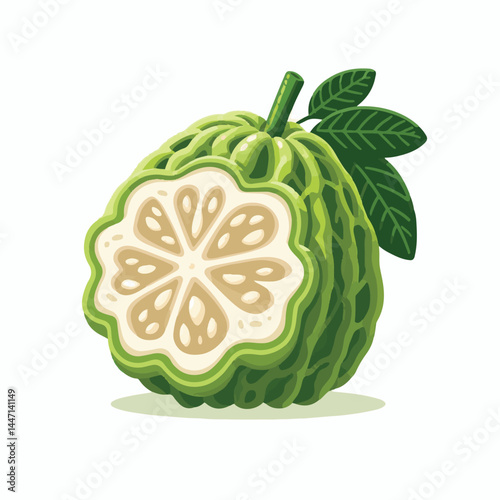 cherimoya, green, fruit, fresh, food, ripe, exotic, sweet, tropical, organic, custard, background, healthy, raw, annona, white, custard apple, delicious, tasty, isolated, dessert, seed, half, chirimoy