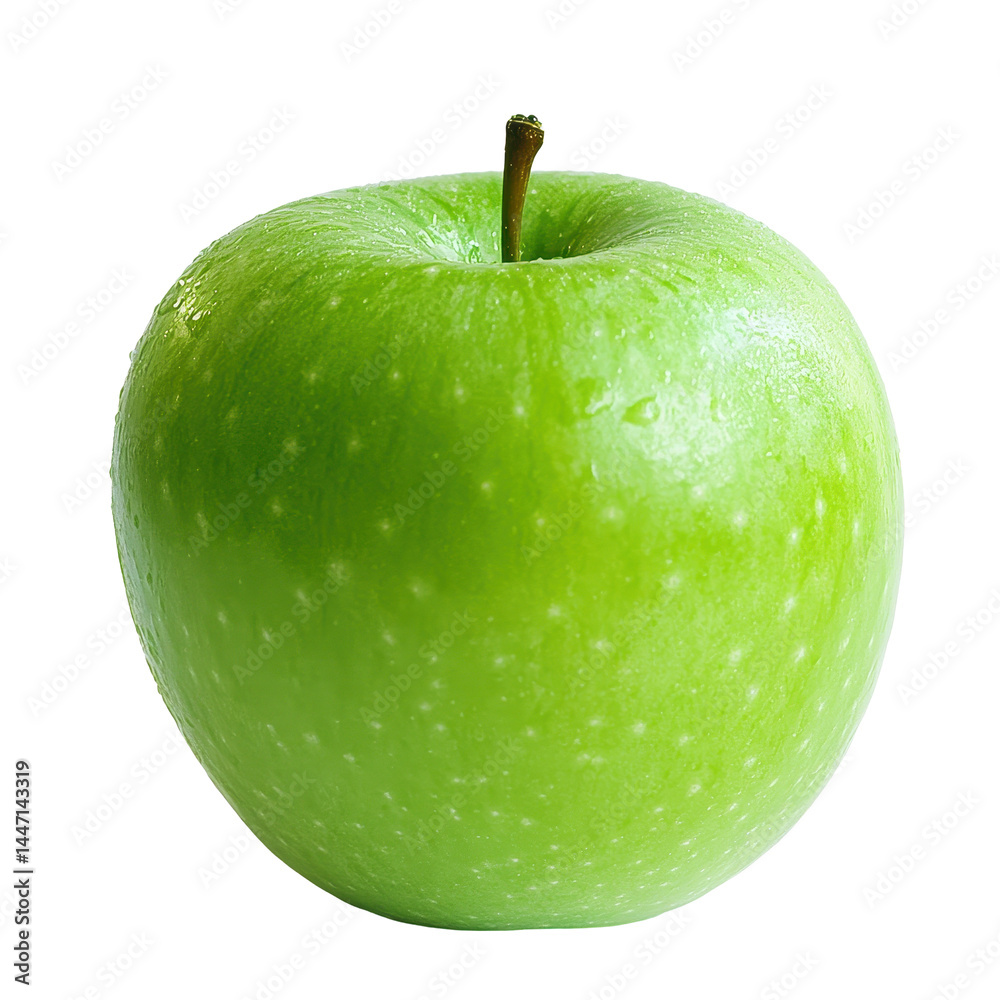 Fresh green apple resting on a clean white background showcasing its vibrant color and smooth texture, Green apple on white background Fresh green apple resting on a clean white background showcasing its vibrant color and smooth texture, Green apple on white background