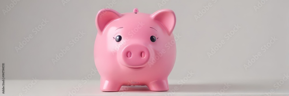 A cheerful pink piggy bank sits on a plain white background , cartoon, asset, economy A cheerful pink piggy bank sits on a plain white background , cartoon, asset, economy