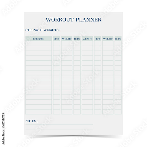 Modern and simple template for workout planner with soft pastel color of digital planner 22