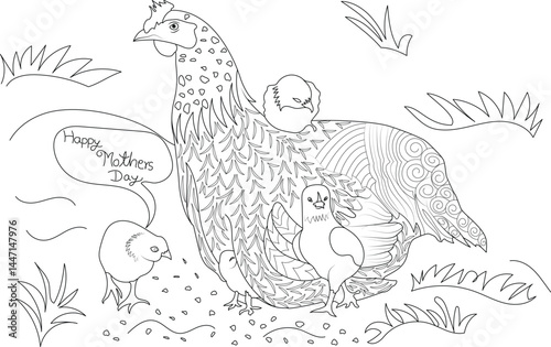Mother Hen and Chicks Happy Mother's Day Coloring Page