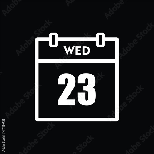 calender icon, 23 wednesday icon with black background