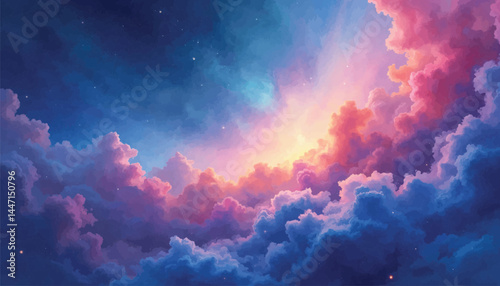 Abstract Watercolor Galaxy with Nebulae