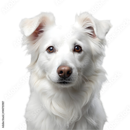white dog portrait isolated on transparent background