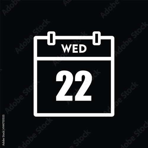 calender icon, 22 wednesday icon with black background