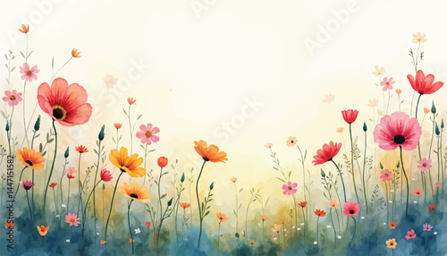 Wildflowers in Tranquil Meadow Watercolor