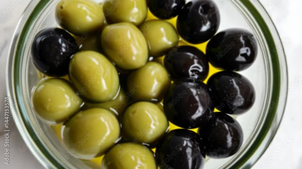 Mixed green and black olives in a glass bowl Mixed green and black olives in a glass bowl
