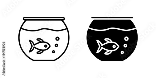 A minimalist vector icon set showcasing fish bowls, perfect for pet and aquatic designs.