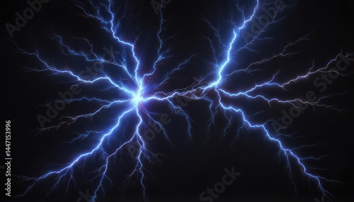 Wallpaper Mural Abstract electric lightning bolt, glowing blue plasma on black , electricity, illustration, technology Torontodigital.ca