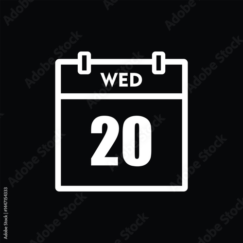 calender icon, 20 wednesday icon with black background
