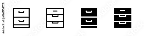 A modern vector icon set featuring filing cabinets, suitable for office and organization designs.