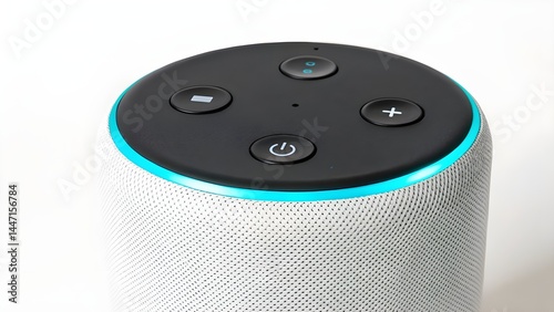 An Amazon Echo Dot sits on a white surface, showcasing its sleek design and compact size